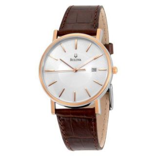 NEW BULOVA WHITE DIAL LEATHER STRAP MENS WATCH 98H51
