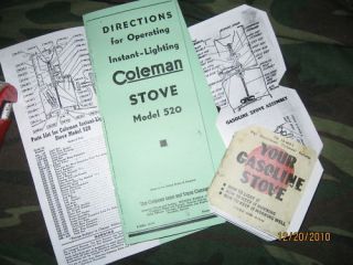 Manuals Coleman 520 military stove RARE reproductions