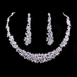   Bridal Bridesmaid Crystal Earrings/Ear Clip+Necklace Jewelry Set W21