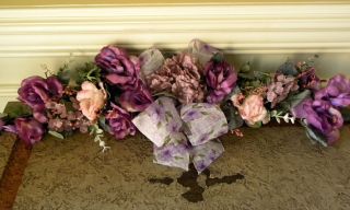 Silk Rose Swag Purple Crinkle Roses Hydrangea Home Wall Door Decor