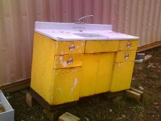 Vintage All Steel Kitchen Sink and Cabinet, functional but needs 