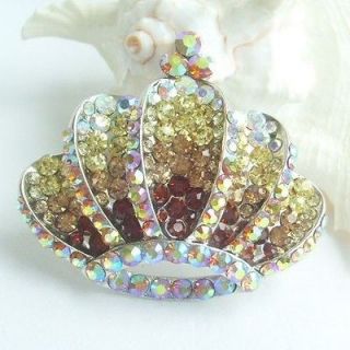 Gorgeous Crown Brooch Pin w Topaz Rhinestone Crystals EE08654C6