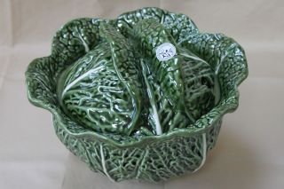 OLFAIRE CABBAGE LEAVES SHAPED TUREEN LARGE SERVING BOWL MADE IN 