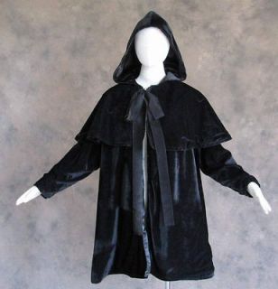 Lined Black Velvet Satin Cloak Coat Jacket Costume Vampire Goth Choose 