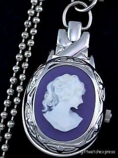 Pretty Womans Cameo Pendant Necklace/Key Ring/Pocket Watch Silver 