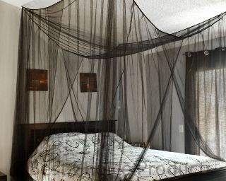   Netting Mosquito Net Black Four Corner Canopy Queen King Bedding New