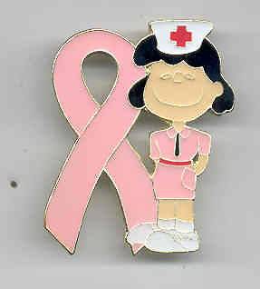   PEANUTS Lucy Van Pelt NURSE Pink Ribbon Breast Cancer PIN White