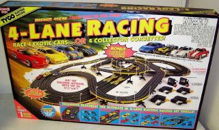  Hot Wheels 4 Lane HO Scale Slot Car Race Track Set With 4 Cars 36693