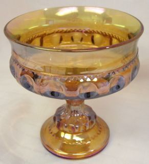 VINTAGE AMBER CARNIVAL GLASS STEM COMPOTE CANDY NUTS DISH 5 