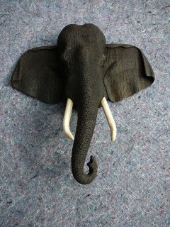 38) Elephant head tusks trunk carving Teak WOOD wall hanging I love 