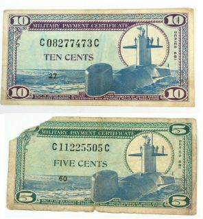 1969 1970 (Pair) Ten Cents & Five Cents Military Payment Certificates 