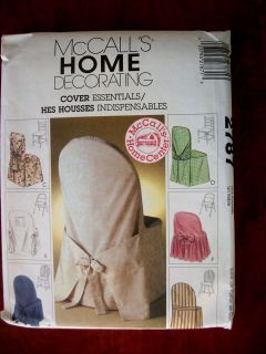 MCCALLS #2787 HOME DECORATING CHAIR COVERS FACTORY FOLDED NEW