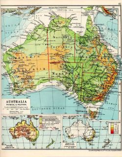 MAP ~ AUSTRALIA ~ PHYSICAL & POLITICAL ~ VEGETATION & DENSITY OF 
