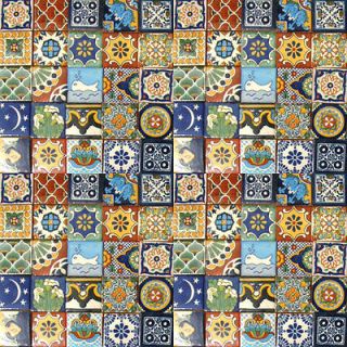 SET #002)) 100 Asorted 2x2 Mexican Ceramic Tiles Handmade Handpainted