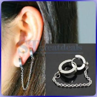   Stainless Steel Ear Cuff Stud Slave Chain Connector Earring Pierce