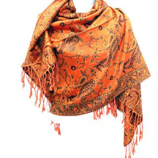 Jacquard Paisley Pashmina Shawl Scarf Stole Orange Rust