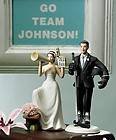 Hockey Player Groom Cheering #1 Fan Bride Wedding Cake Topper CAN BE 