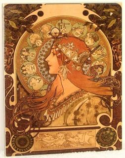 Mucha Calendar Art Nouveau decorative tile (25x20cm)