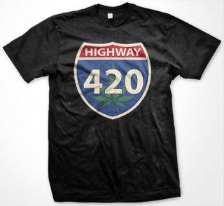 Highway 420 Stoner Weed Marijuana 420 Smoke Joint Bong Drugs Mens T 