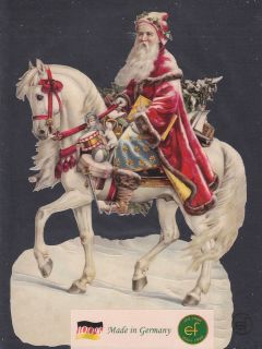 horse santa christmas white toy germany embossed single paper supplies