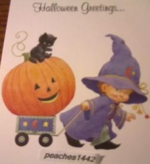   Morehead Halloween Greeting Card with Cute Little Wizard Pulling Wagon