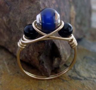 Mood Stone Ring with Onyx   14KT Gold Filled   All Sizes Available