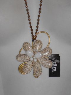 Cara New York Brass Bead Large stone Flower Brass Wire Necklace NWT $ 