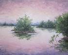 High Water SALE Original Oil Painting lake trees water sunrise 