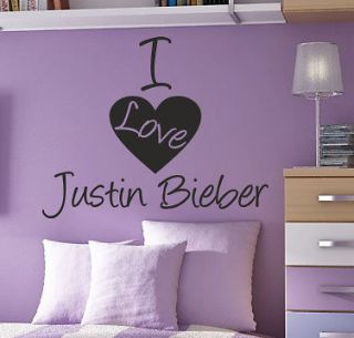 LOVE JUSTIN BIEBER   Wall quote art sticker   Kids bedroom Heart 