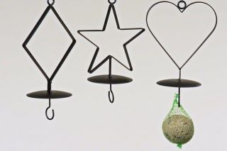 Tree Hanging Bird Feeder ideal for fat balls. Diamond, Star or Heart 