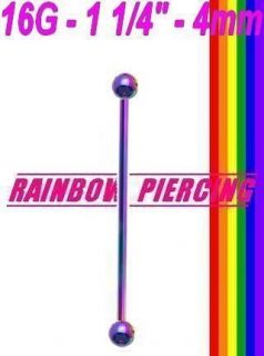   4mm Ball Industrial Bar Barbell Ear Ring Long Body Piercing Rainbow