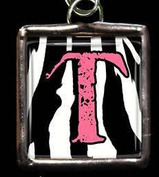   Initial Monogram Zebra Print Soldered Necklace Charm/Pendant PZ T