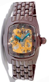 Invicta 1115 Mens Lupah Brown Ceramic Gold Skeleton Dial Watch