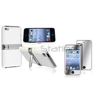 For iPod touch 4 G 4th Gen White w/Chrome Stand Hard Case Cover+Mirror 