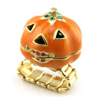 Fashion Women Retro Halloween Pumpkin Mask Crystal Elasticity Ring 
