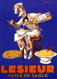 Olive Oil Man Italian Spaghetti Lesieur Italy Table Vintage Poster 