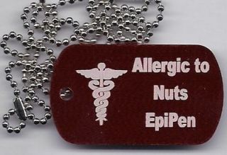 LASER MEDICAL ID DOG TAG NEW Allergic to NUTS EPIPEN