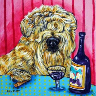 Soft Coated Wheaton Terrier wine bar dog art tile