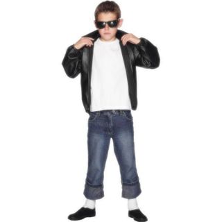 Kids Boys Black Licensed Grease T Bird Jacket fancy Dress Costume   M