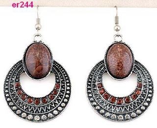 brown Tibetan Silver rotundity Crystal Earrings dangle er244
