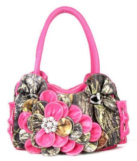 Western Pink Camouflage Camo Flower Metal Ring Purse Handbag