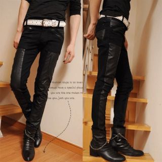 New Mens Casual Blacks Skinny PU Faux Leather Trouser chaparajos Pants 