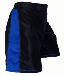 Blank Black BLUE Fight shorts (BLUE Side Flex Panels) bjj MMA no gi 