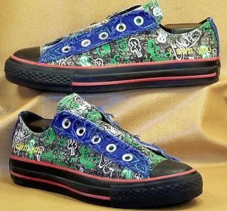   Chuck Taylors Multi Colored Print Fabric Lace Less Slip Ons 5.5