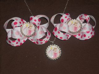 PINKALICIOUS Lt. pink Hot pink dots Bottlecap Hairbow / Necklace Set 
