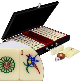 White Tile Chinese Mahjong Mah Jong Game Set Black Case Numbered Tiles