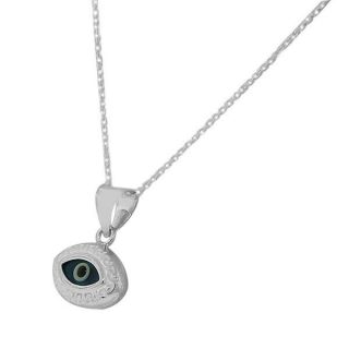   Blue Womens Greek Key Hamsa Evil Eye Pendant Necklace with Chain