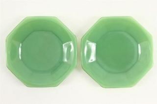   Green Jadeite Glass 2 AKRO AGATE Childs Octagon Toy Dish Plates 4.25