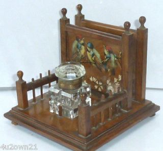 ANTIQUE VICTORIAN WOODEN INKWELL DIPPING PEN REST LETTER RACK HAND 