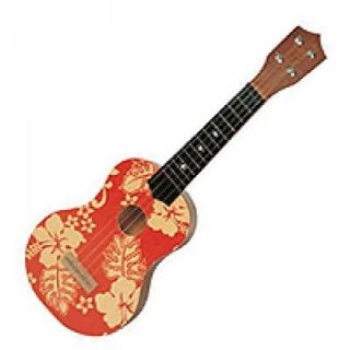 Ukulele 23 in. Red Wood in Red Aloha Floral Print Gift Boxed Great 